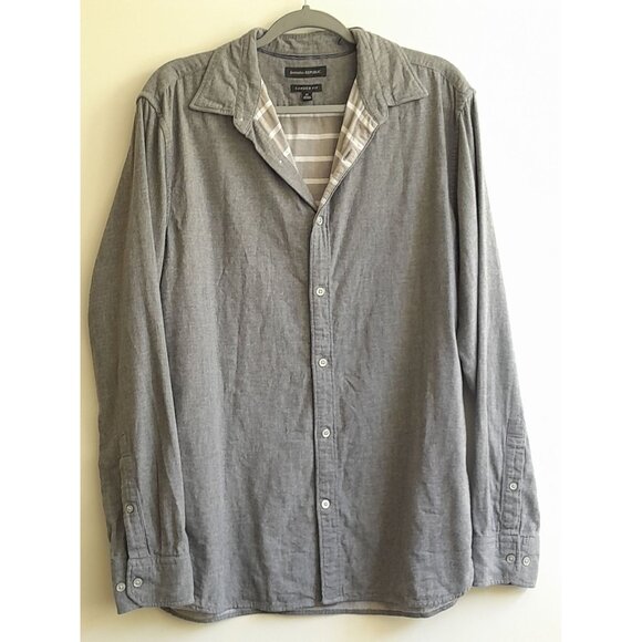 Banana Republic Mens Camden Fit Soft Flannel Size Medium Button Down Shirt Gray - Picture 1 of 6